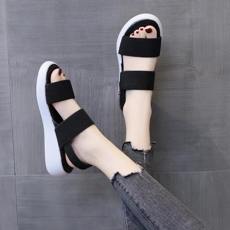 Women's Summer Light Cool Shoes Soft Sole Flat Casual Elastic Band Sandals Anti-slip Simple Outdoor Versatile Sandals