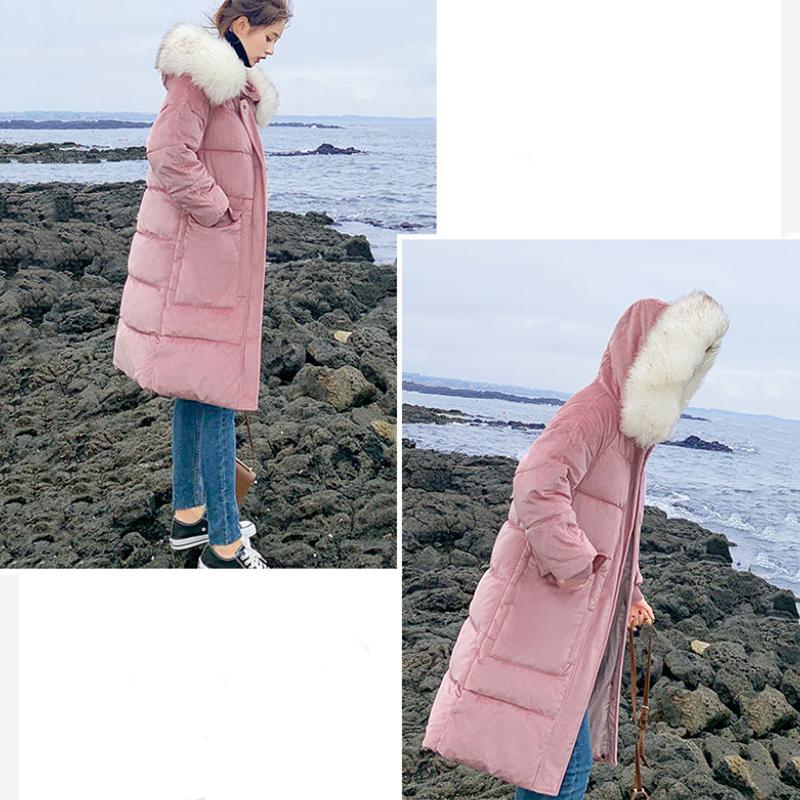 Women's Solid Color Down Jacket Mid-length Korean Loose Thick Coat Warm Cotton Coat Big Fur Collar Winter Clothes Quilted Coat