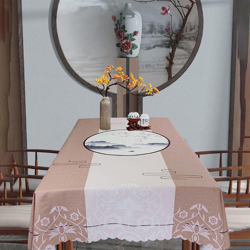 PVC Waterproof Oilproof Anti-scald New Chinese Table Mat Tea Table Cloth Disposable Household Tablecloth Fabric Chinese Style Tablecloth