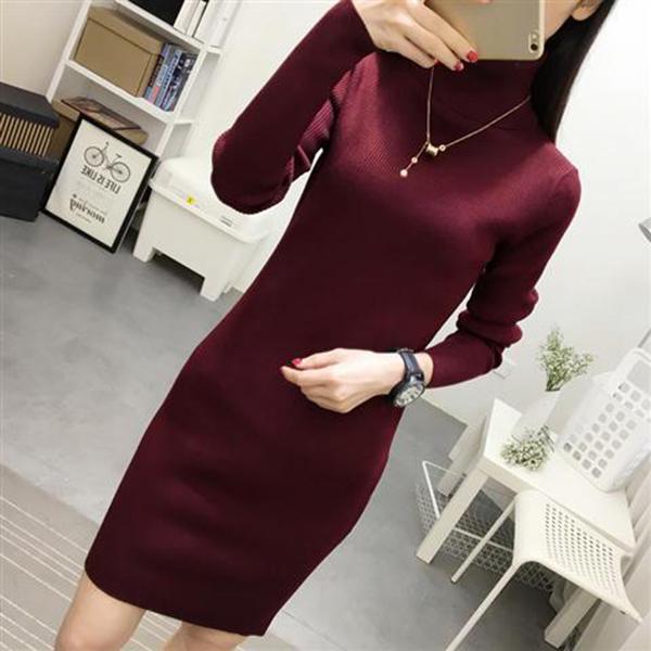 Woman Medium and Long Section High Collar Sweater Winter Knitting Sweaters Large Size Sweater Skirt