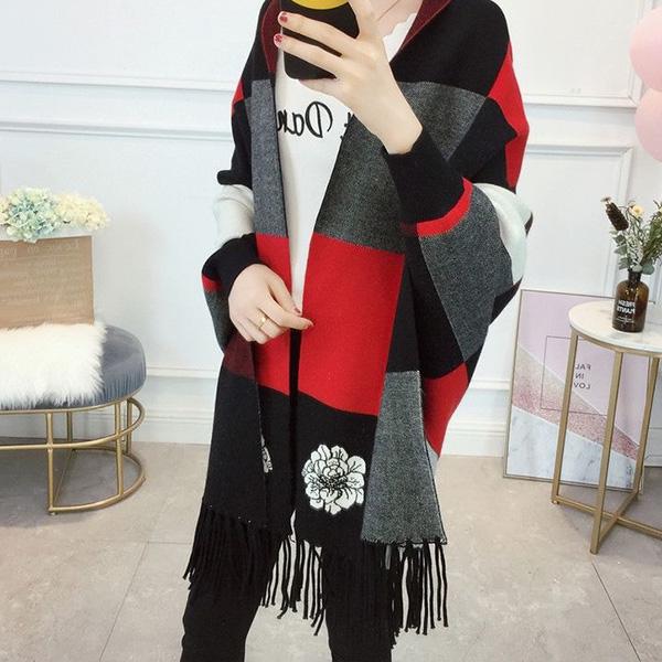 Thick Tassel Cloak Sweater Autumn and Winter Knitted Cloak with Sleeves