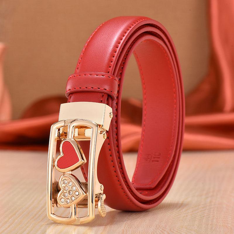 Girls belt leather automatic buckle thin belt leather fashion wild ladies pants belt