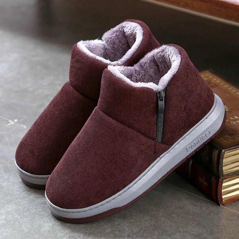 Winter Cotton Slippers Bag with Non-slip Cotton Shoes To Keep Warm Plus Velvet Home with Heel Printing Home Cotton Shoes