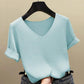 Spring Summer Women's Short Sleeve T-Shirt Female Ice Silk Knit Top V-Neck Loose Large Size Bottoming Shirt