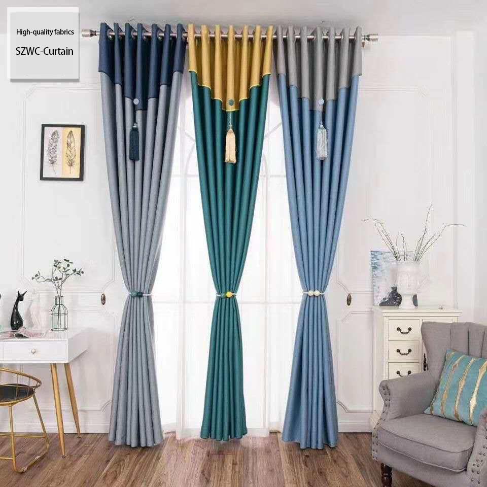 Nordic Finished Curtain Thickening and Full Blackout Bedroom Living Room Balcony Heat and Sound Insulation Curtain (150×270)