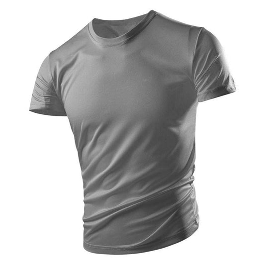 Short-sleeved T-shirt Men's Quick-drying Clothes Summer Solid Color Breathable Large Size Summer Sports Ice Silk T-shirt Top