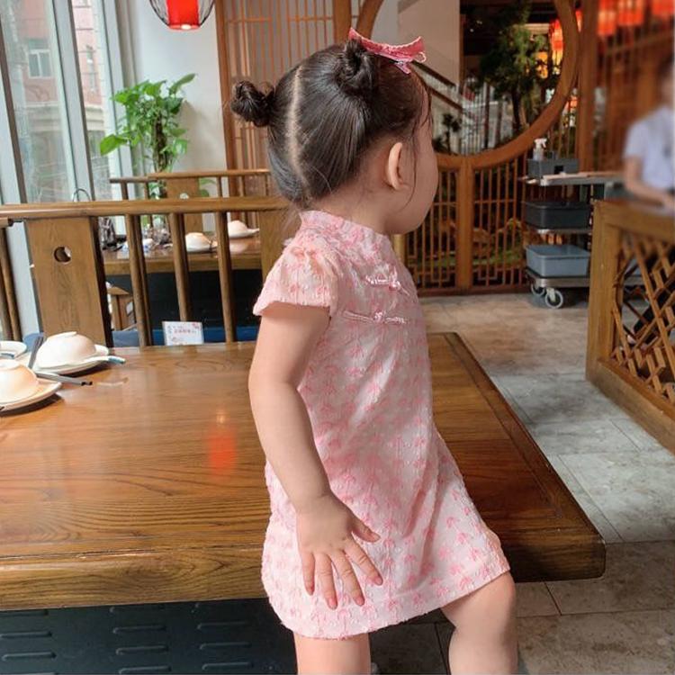 Children Dress Girls Summer Thin Dress Embroidered Buttons Chinese Style Sleeveless Cheongsam Princess Dress