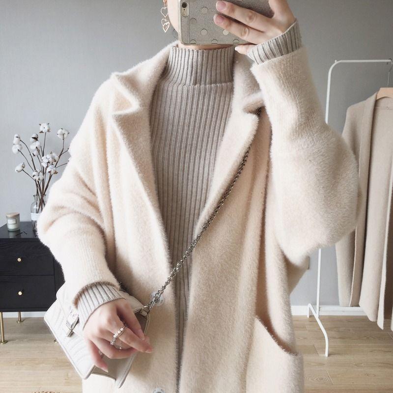 Winter Imitation Mink Velvet Mid-length Coat Loose Female Plus Size Women's Bat Sleeve Cardigan Suit Collar Coat