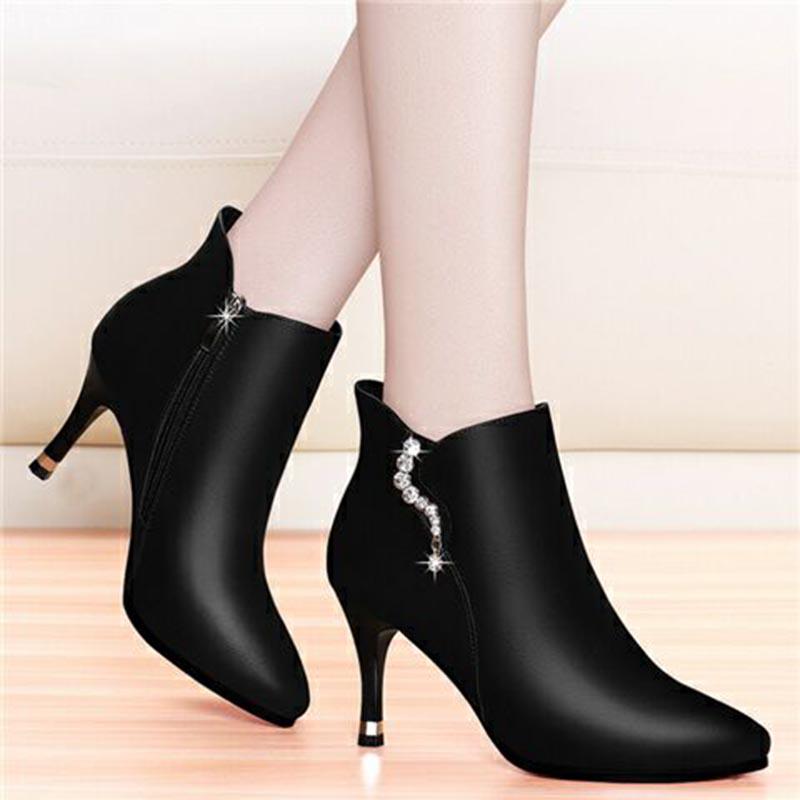 Women Boots Autumn Winter High Heel Warm Pointed Chelsea Shoes Sexy Fashion