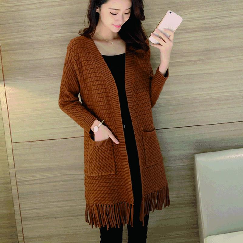 Autumn and Winter Casual Coat Mid-length Long-sleeved Cardigan Loose Knit Sweater