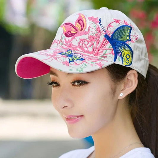 Butterfly Embroidery Cotton Hats Summer Women's Baseball Caps Outdoor Hip Hop Sun Hats Ponytail Caps Summer Adjustable Snap Back Cap