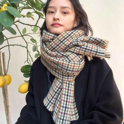 Winter Imitation Cashmere Scarf Korean Fashion Fringed Plaid Scarf Women's Dual-use Lengthened Thick Shawl Scarf