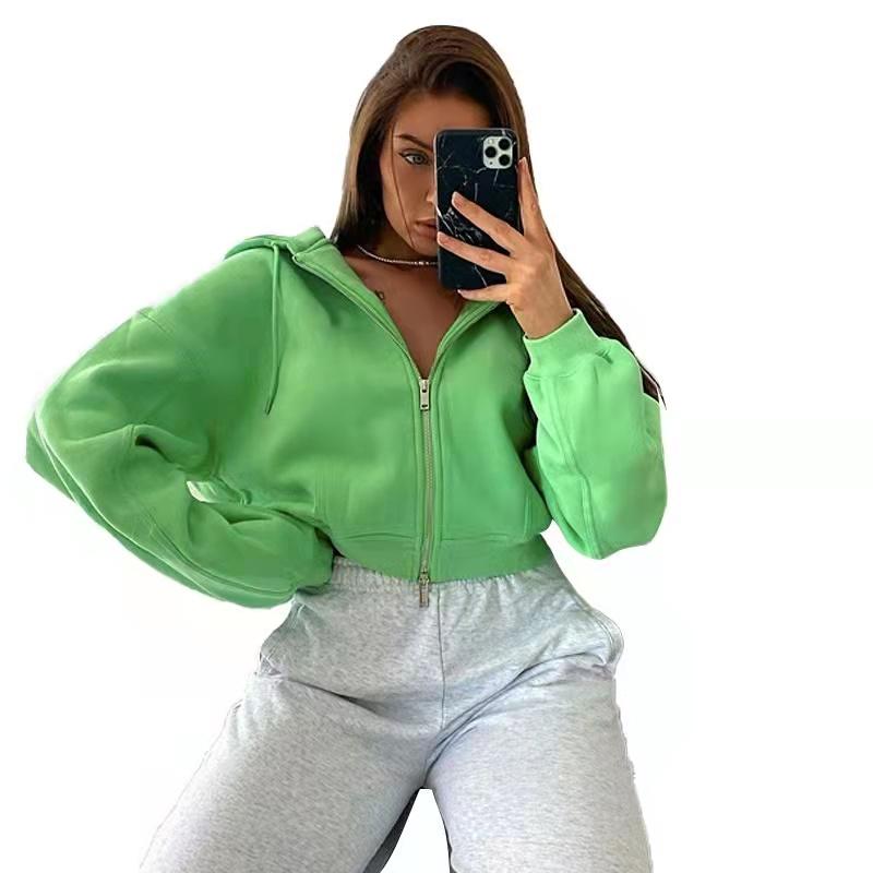 Long Sleeve Hooded Zip Cardigan Sweatshirt Women Green Coat Hoodies Zip-up Pullover Sweatshirt Hoodies Y2K Retro Hoodies