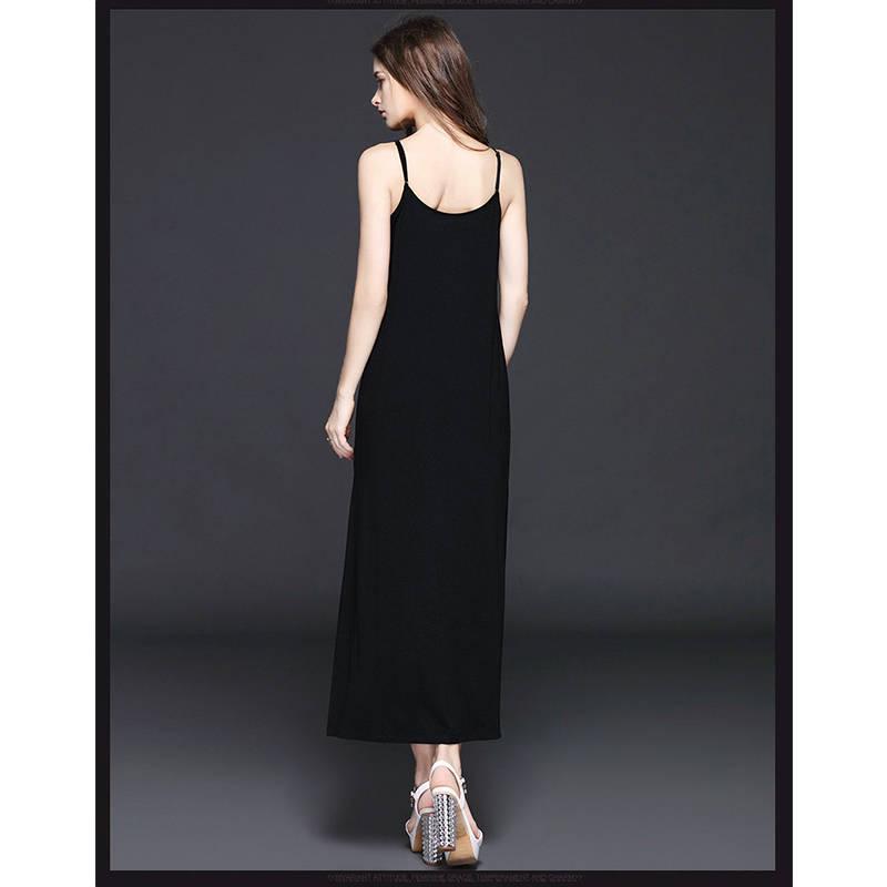 Sexy Maxi Dress Summer round Neck Spaghetti Strap Dress Blackless Elastic Long Dress for Party