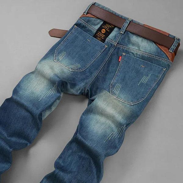 Men's Solid Color Loose Casual Long Denim Straight Trousers Spring and Autumn Large Size High-stretch Jeans