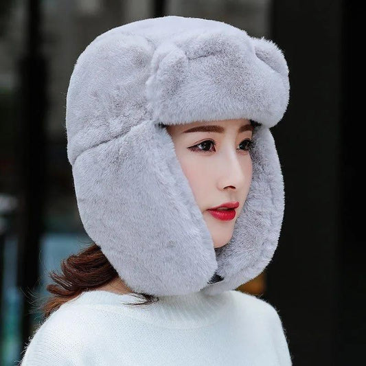 Women's Hat Winter Korean Version Plus Velvet Cold Proof Hat Winter Cycling Ear Protection Thick Windproof Warm Cute Hat Solid Long Ear Cap Fedoras