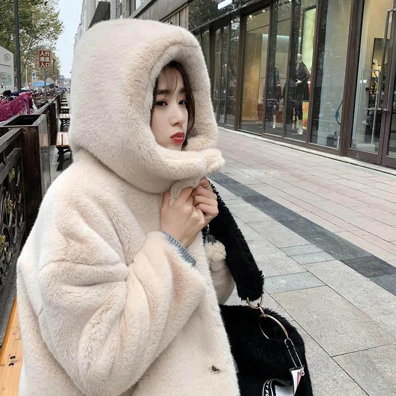 Furry Coat Plus Size Autumn and Winter Women's Thickened Long Hooded Loose Faux Fur Coat