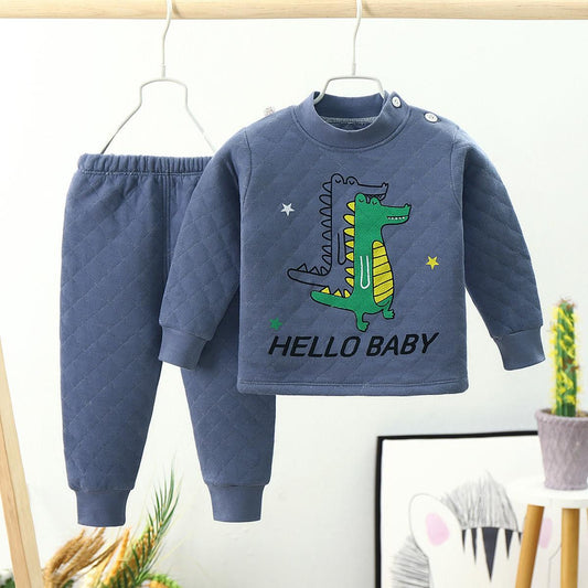 Children's Thermal Underwear Set Plus Cotton Cotton Three-layer Clothing Spring Autumn and Winter Boys and Girls Home Clothes Baby Pajamas Set