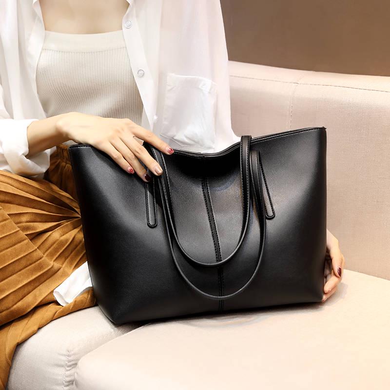 All-match Four Seasons Large-capacity Tote Bag Soft Leather Fashionable Mother Bag Korean Style Single Shoulder Bag