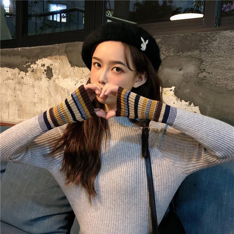 Women's Knitted Long-sleeved Hit Color Turtleneck Sweater Slim Pullover Bottoming Sweater