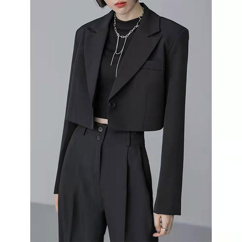 2PCS Women's Suits Spring and Autumn Black Suit Short Jacket Pants Two-piece Loose Handsome Short Suit Suit Ladies Elegant Suit Slimming Suit