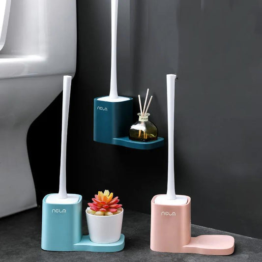 Silicone Toilet Brush Wc Cleaner Toilet Brush with Holder Flat Head Flexible Soft Bristles Brush Bathroom Accessory Gap Cleaning