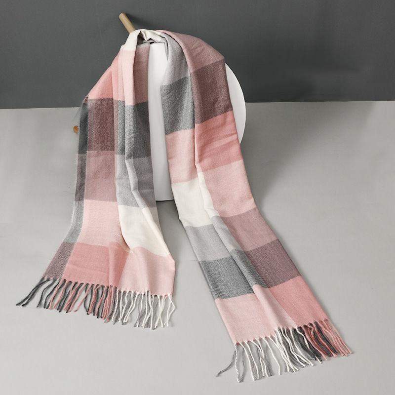 Imitation Cashmere Plaid Winter Scarf Women Winter Models All-match Thick Warmth Tassel Shawl Dual-use Scarf Soft Fabric