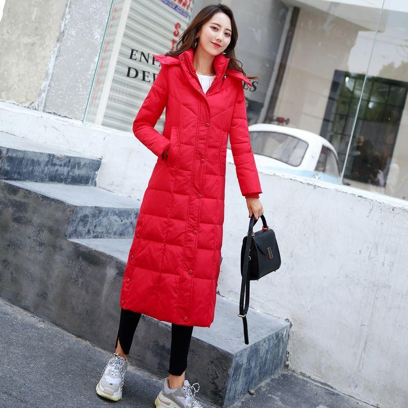 Women's Extended Down Jacket Over-the-knee Thickened Ultra-long Slim-fitting Jacket Fashion Large Size White Duck Down Winter Coat