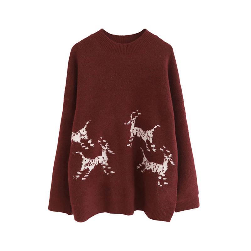 Pofulove Winter Vintage Thickened Loose Jacquard Knitted Sweater Women Were Thin Christmas Coat