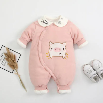 NEWBORN BABY BODYSUIT Autumn and Winter Out Male Spring and Autumn Pure Cotton with Cotton Princess Newborn Female Baby Ha Yi Climbing Suit