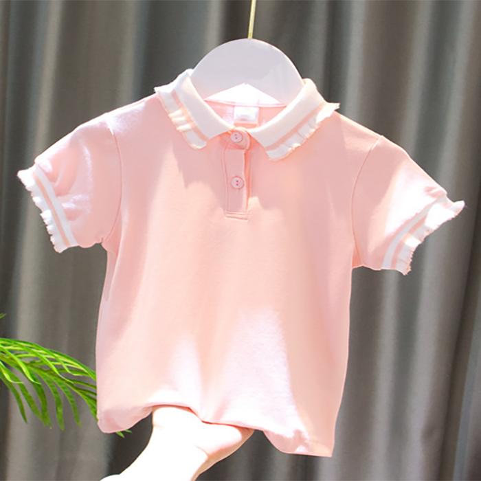 Summer Kids Cute Solid T Shirts Short Sleeve Tops Korean Style O-neck Loose T Shirts For Children Girls