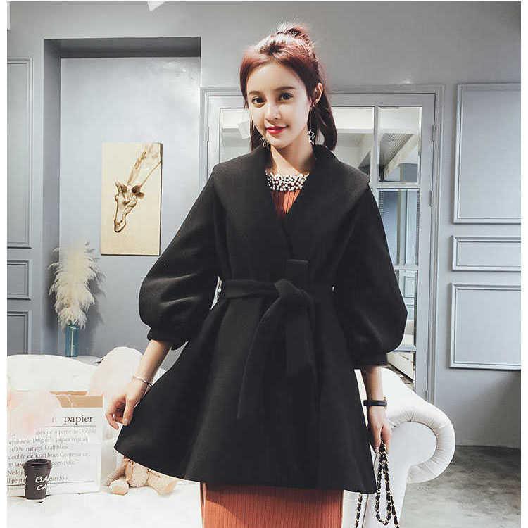 Winter Korean Mid-length Woolen Trench Coat Jacket Spring Lantern Sleeve Harajuku Women's Woolen Coat