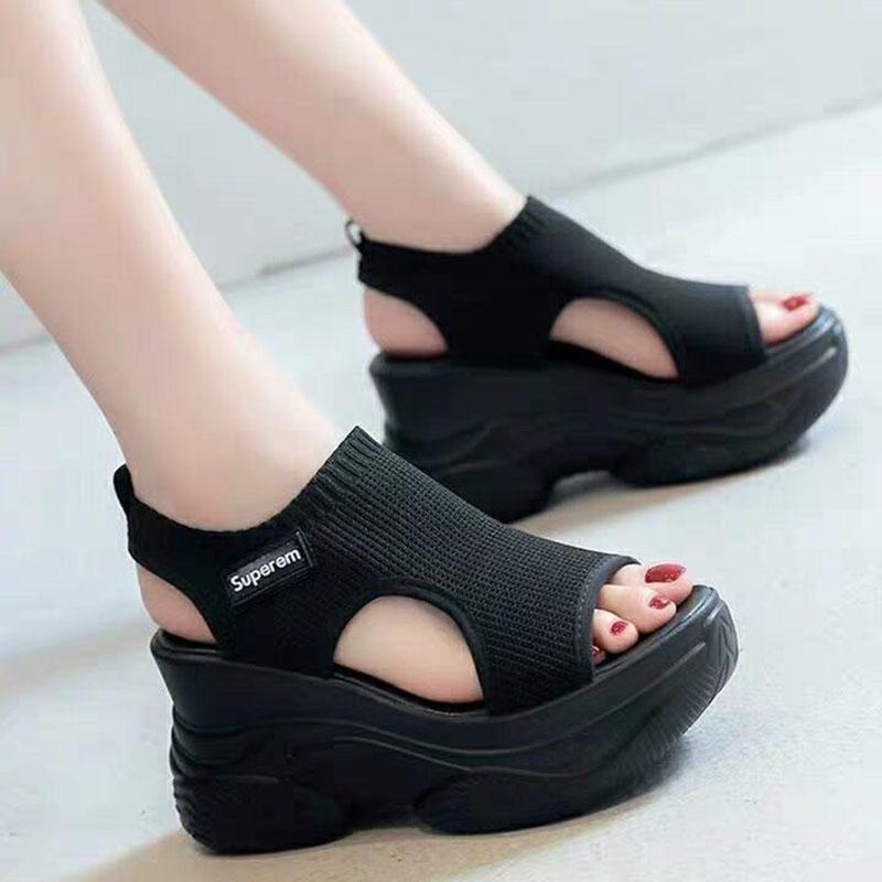 Plus Size 35-39 Fashion Women Mesh Shoes Cutout Beach Casual Sandals Flip Flop Sandals Increased Roman Shoes