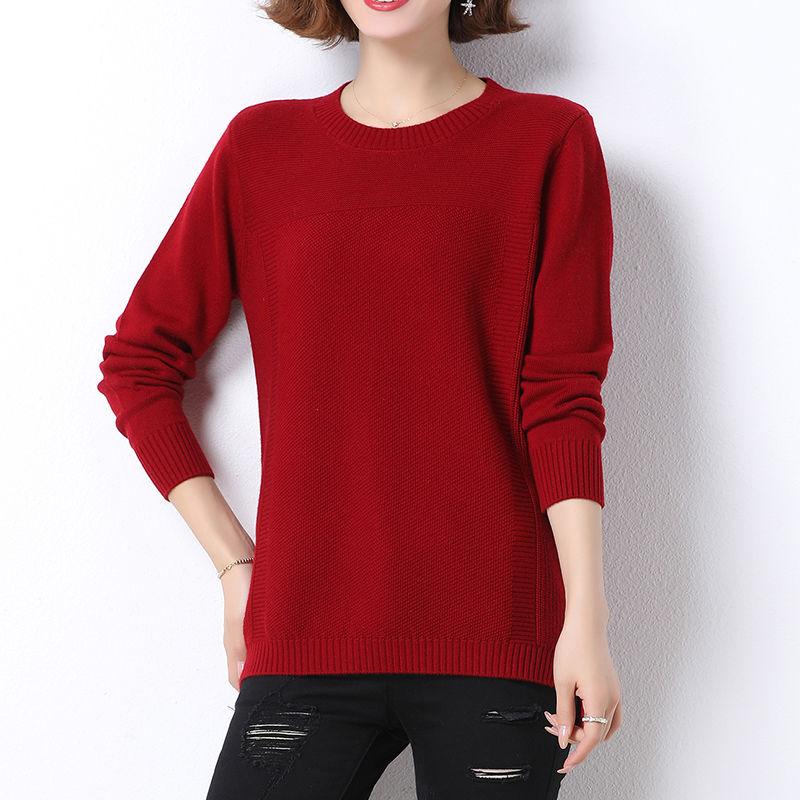 Autumn and Winter Round Neck Wool Sweater  Pullover Long-sleeved Plus Size Top Solid Color Knitted Female Sweater