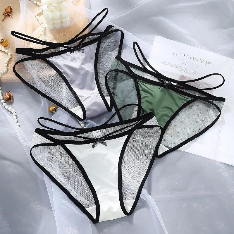 4Pcs/Set Underpants Women's Seamless Sports Transparent Panties Girl's Breathable Lace Cotton Crotch Strap Thin Briefs