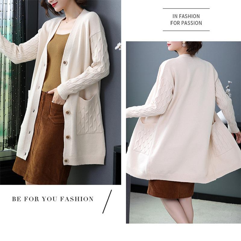 Cardigan Sweater Women's Medium Long Loose Thin Section 2022 Plus Size Spring and Autumn Wear Knitted Coat