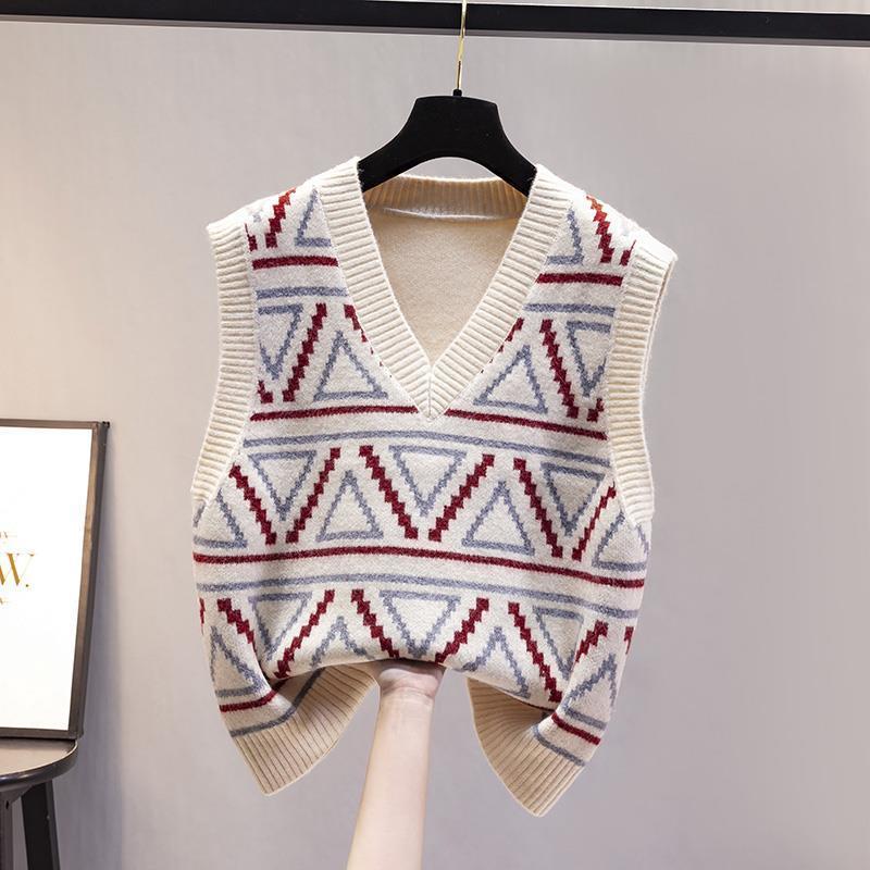 Women's Spring and Autumn Vest Knitting Women's Sweater Vest Vest Retro Vest V-neck Loose Outfit