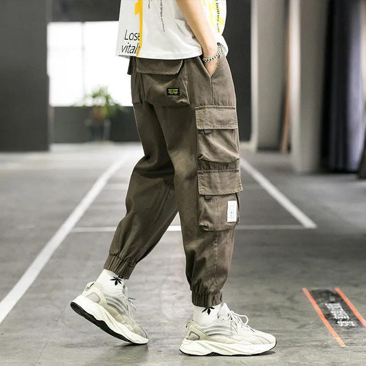 Men's Overalls Trendy Loose Casual Trousers Autumn Thin Multi-pocket Drawstring Feet Trendy Brand Men's Trousers