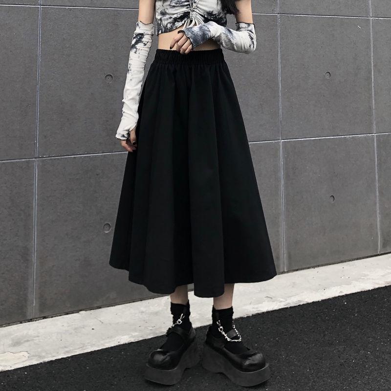 Women Spring Summer Simple High Waist Short Casual Skirt Elastic Waist Solid Color Slim Streetwear A-line Long Skirt