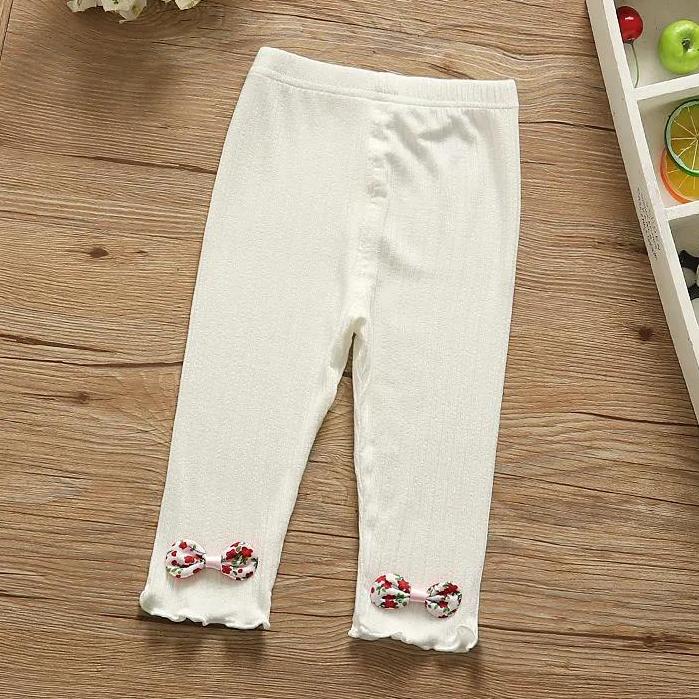 Girls' Leggings Children's Spring and Autumn Thin Floral Bow Korean Cropped Trousers Stretch Pants Baby Outer Wear and Inner Wear