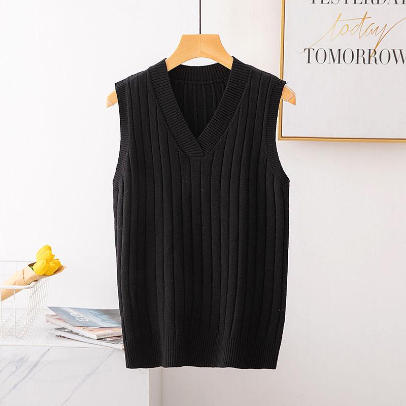 Women's Sweater Vest Knit Pullover Spring and Autumn Loose Korean Version of All-match Sleeveless Student Outer Wear Vest