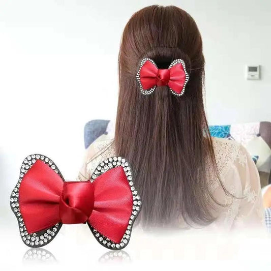 Small Bow Hairpin Rhinestone Spring Clip Meatball Hair Clip Headdress Flower Ponytail Hair Ornament Ladies Hairpin