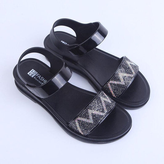 Ladies Mother Shoes Sandals Summer Middle-aged All-match Rhinestone Fashion Middle-aged and Elderly Women's Shoes Wedge Shoes