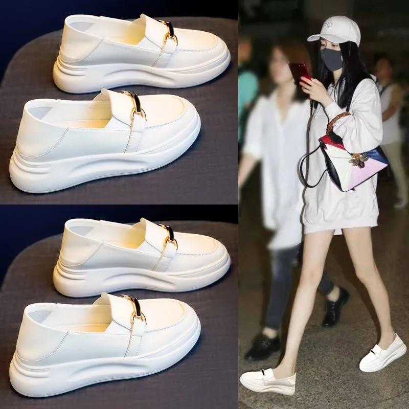 Women's Thick-soled White Shoes Spring and Autumn All-match Pregnant Women Slip-on Shoes Ladies Student Loafers Height Increasing White Shoes