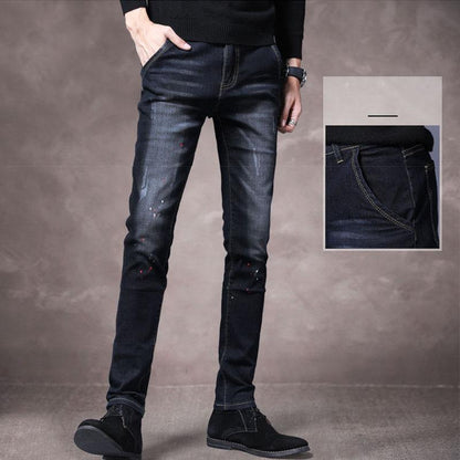 Summer Scratch Men's Jeans Casual Slim Fit Youth Distressed Black Jeans