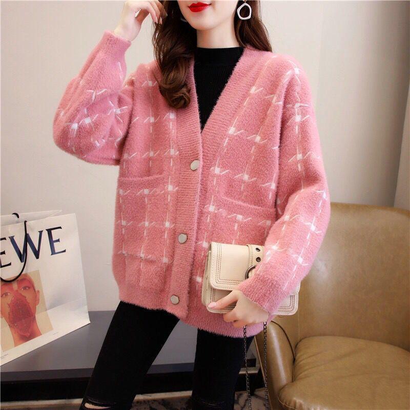 Autumn and Winter Mohair Cardigan Jacket Wild Loose V-neck Shirt Button Fashion Women's Top