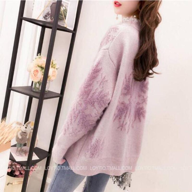 Autumn and winter neckline lace sweater women plush cold winter warm outside wearing a sweater