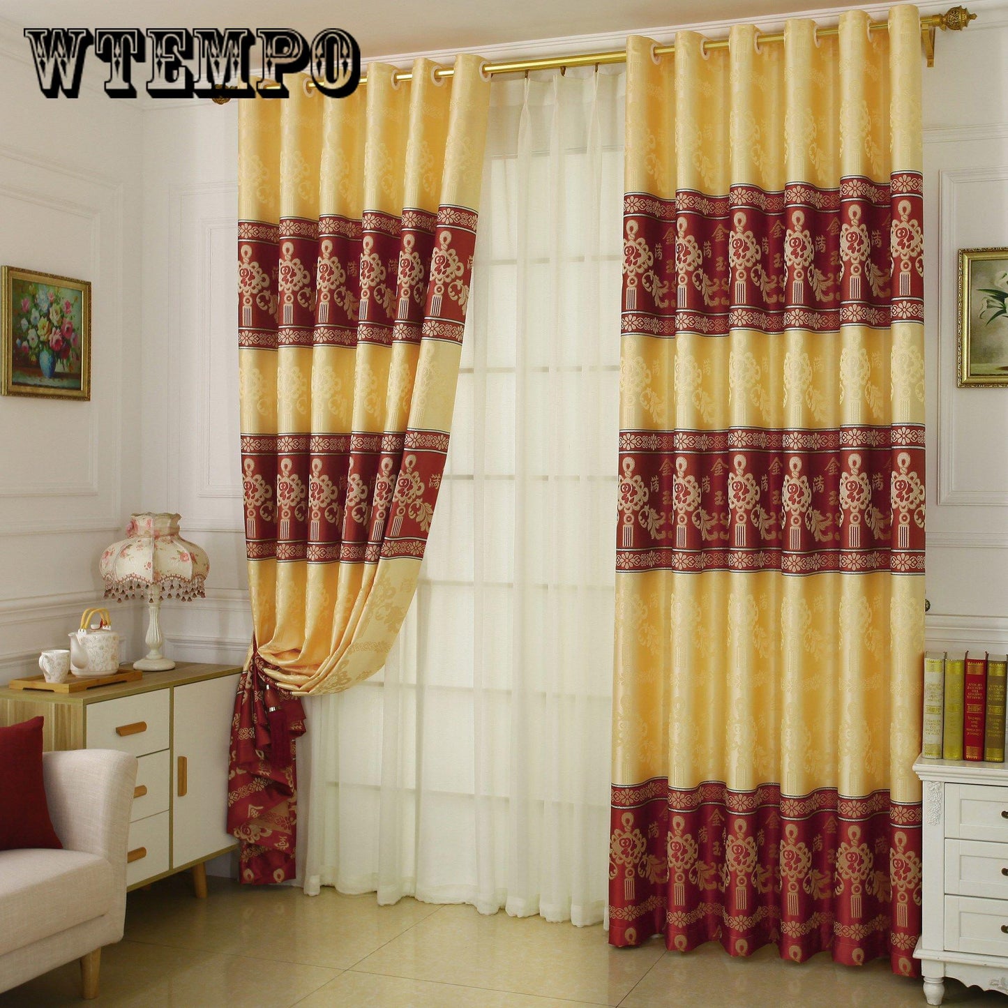 High-grade European-style embroidery finished curtains Crown flower fabric matching curtains