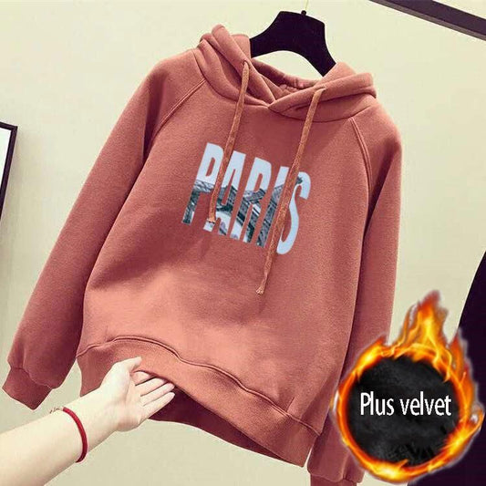 Long Sleeve Warm Hooded Tops Autumn and Winter Cotton Sweater Women's Sweatshirt Wild Large Size