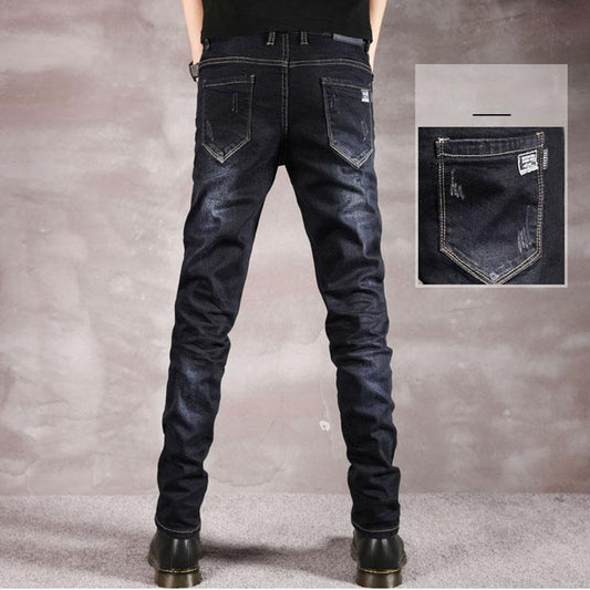 Summer Scratch Men's Jeans Casual Slim Fit Youth Distressed Black Jeans